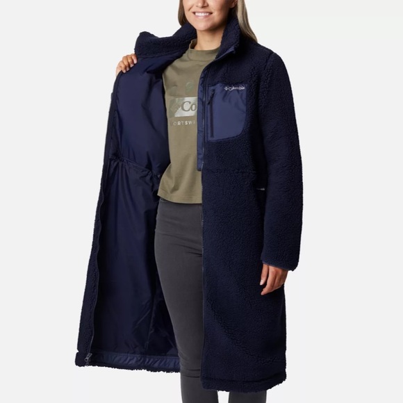 Columbia Navy Long Sherpa Jacket Coat large - Picture 3 of 12